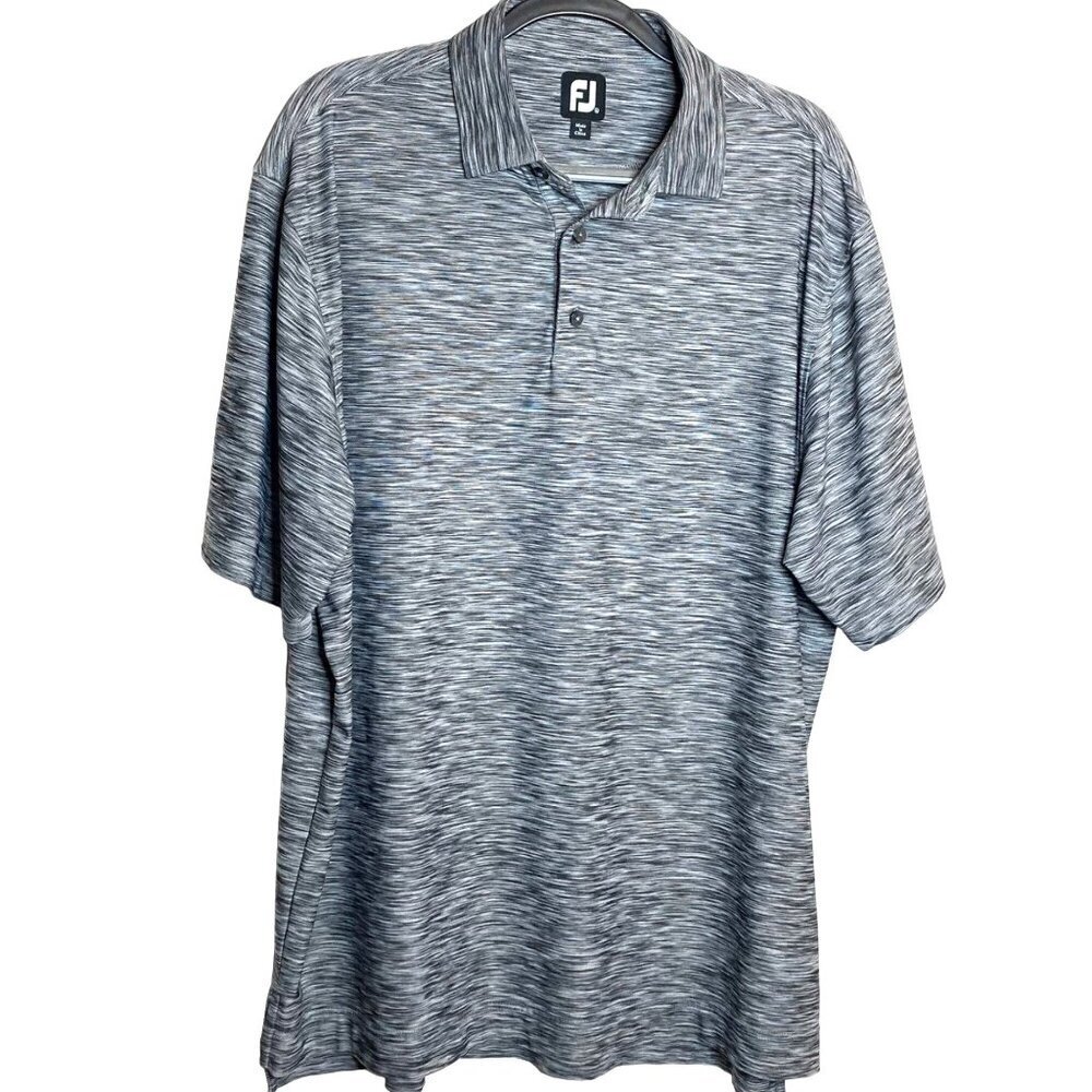 FJ Polo Shirt Mens XL Performance Geometric Black Gray Space Dye Golf - Picture 2 of 7